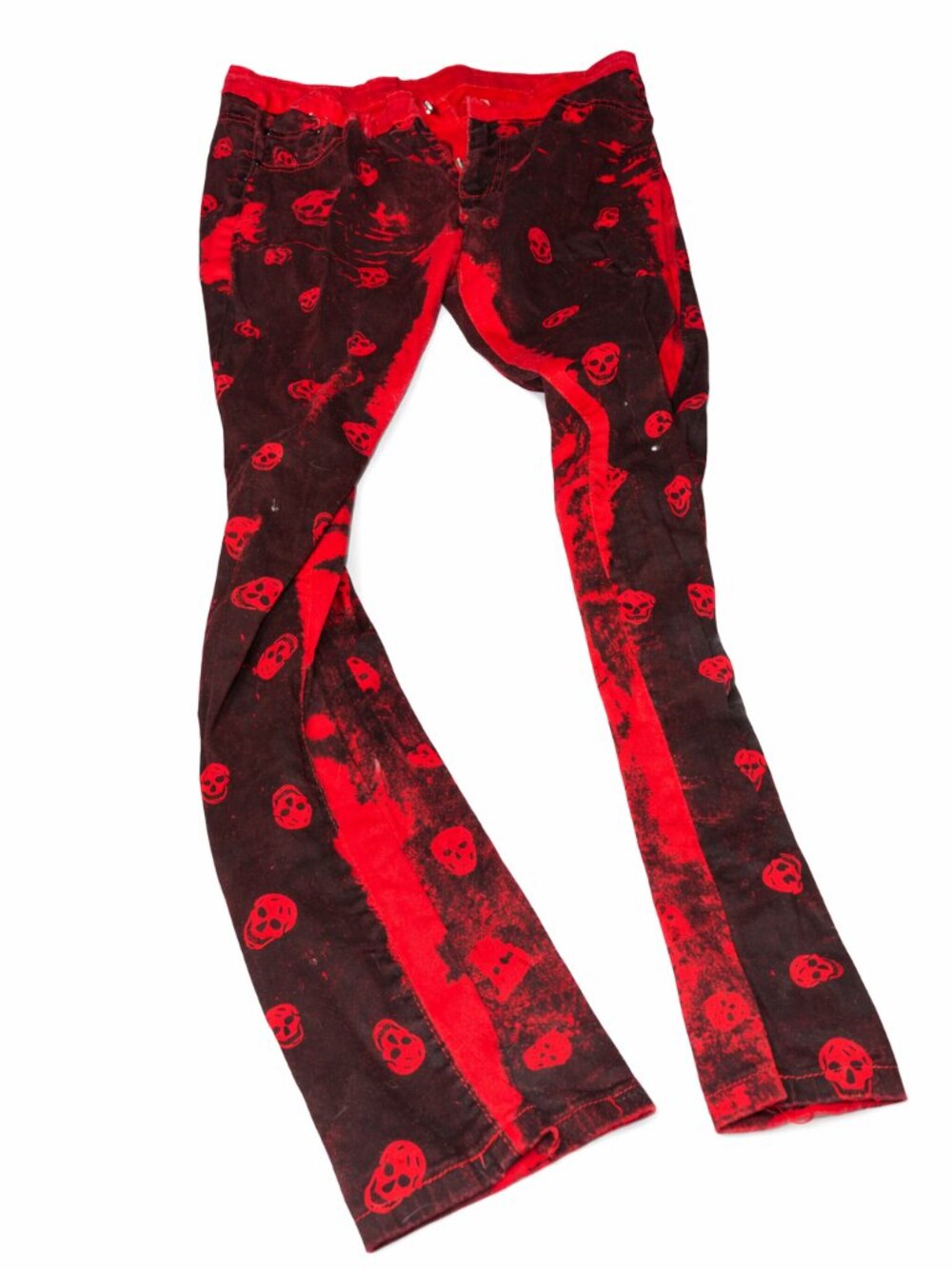 Dark Brown Red Skull All-Over Print Stretch Pants 95% Cotton